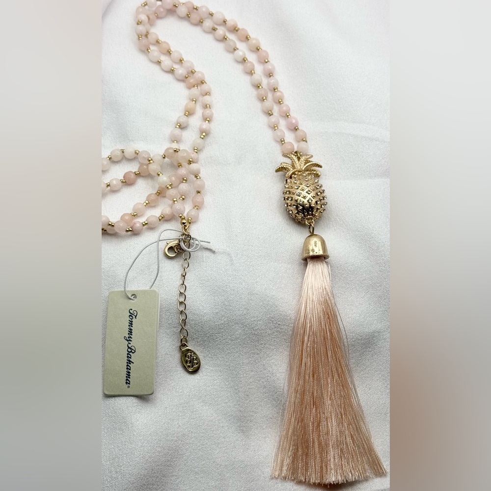 TOMMY BAHAMA RARE GOLD PINEAPPLE PINK TASSEL NECKLACE NWT